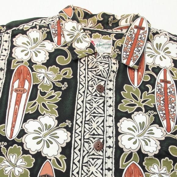 Hilo Hattie Other - Hilo Hattie Hawaiian Original Shirt Mens XL Green Black Surfboard Floral Hawaii